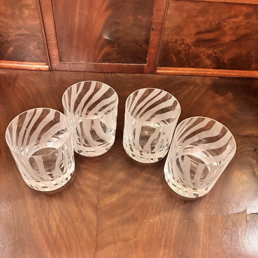Kate Spade Lenox Banyan Stripe Double Old Fashioned Glasses Zebra Set of 4